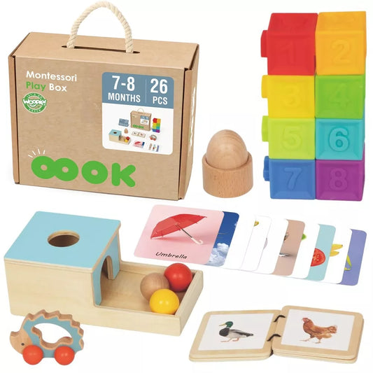 WOOPIE ŽALIA dėžutė XXL Montessori edukacinė 6 viename sensorinė dėžutė 7–8 mėn.