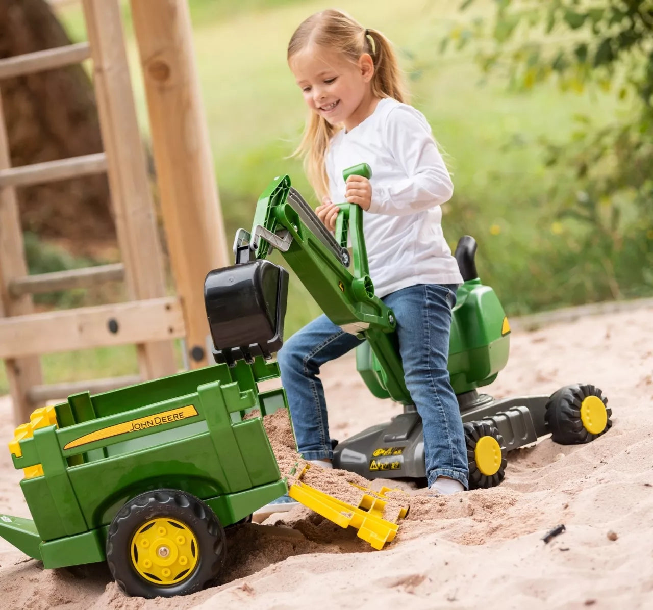 Rolly Toys RollyDigger John Deere ekskavatorius su važiavimo lazda