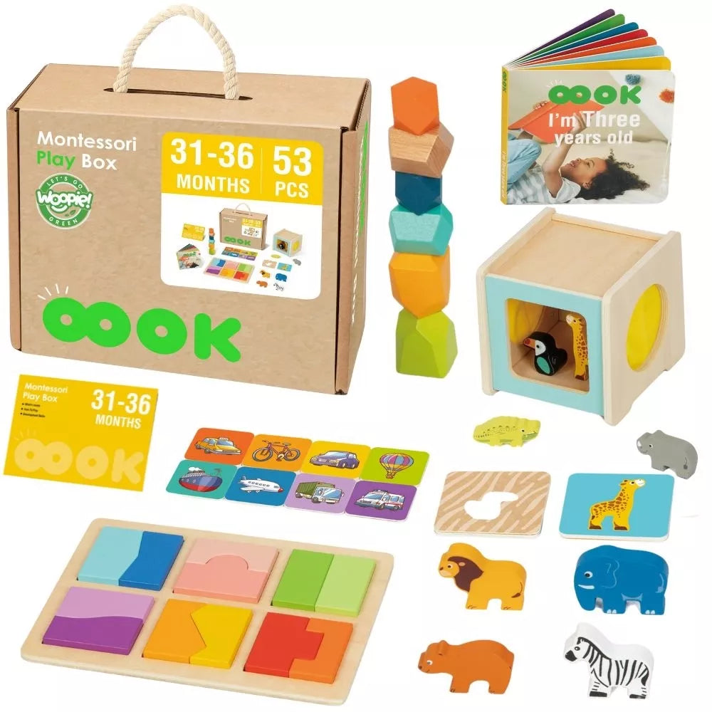 WOOPIE GREEN Box XXL Montessori Box Educational 7in1 Sensorinė 31-36 mėn.