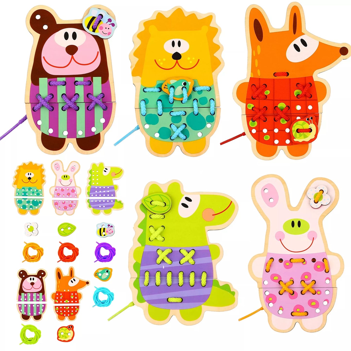 WOOPIE GREEN mediniai nėriniai 5 viename gyvūnai siūlams vėrti