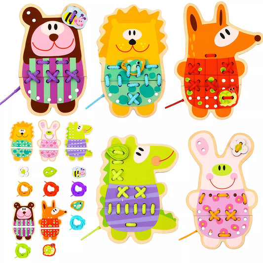 WOOPIE GREEN mediniai nėriniai 5 viename gyvūnai siūlams vėrti