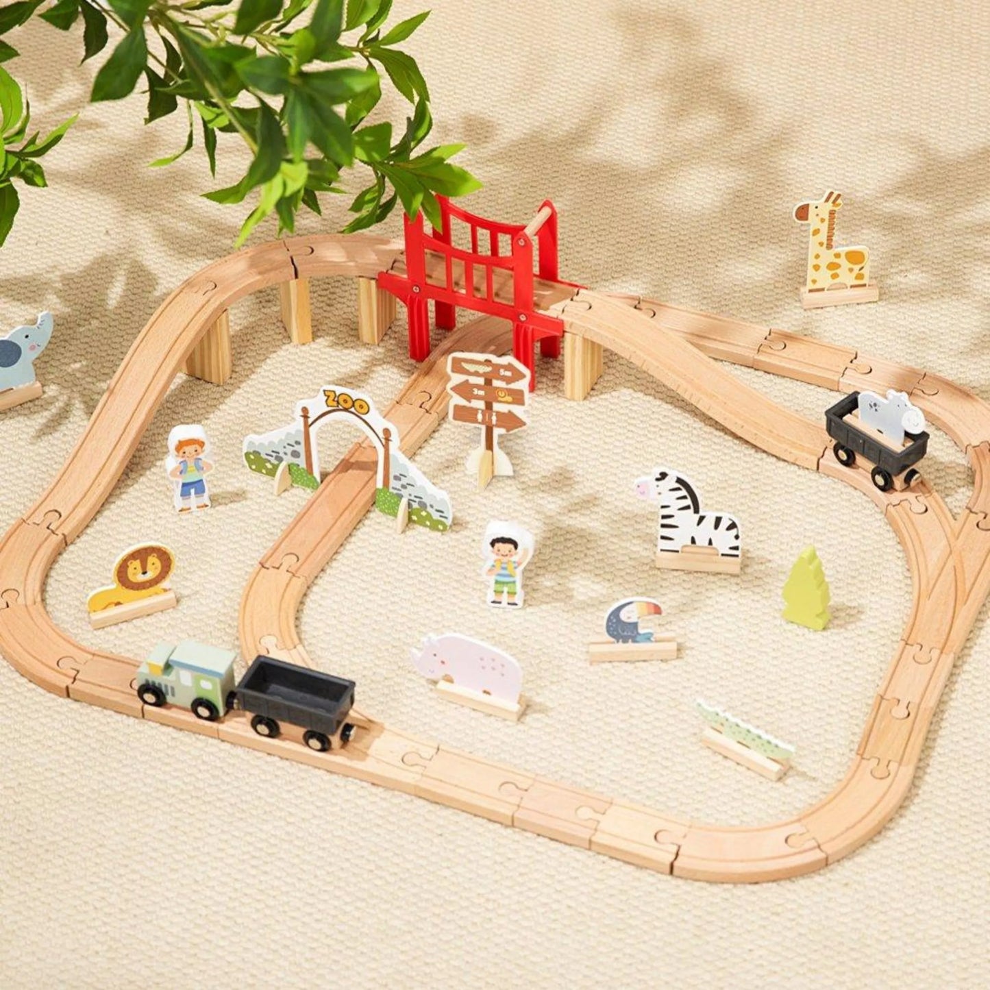 WOOPIE GREEN medinis ZOO eilės XL rinkinys traukinys magneto takeliui 60 vnt.