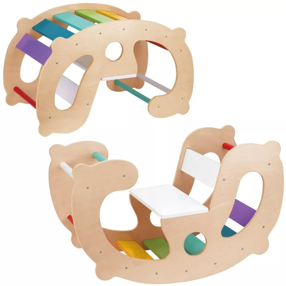 WOOPIE GREEN medinis vaivorykštės rokeris ir tiltas 2in1 Montessori