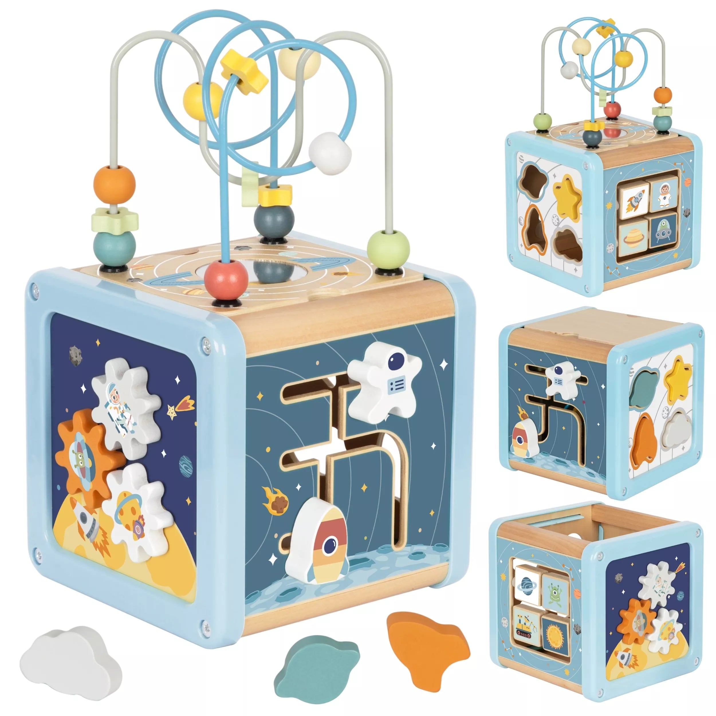 TOOKY TOY Medinė kosminė aktyvumo kubo dėžutė