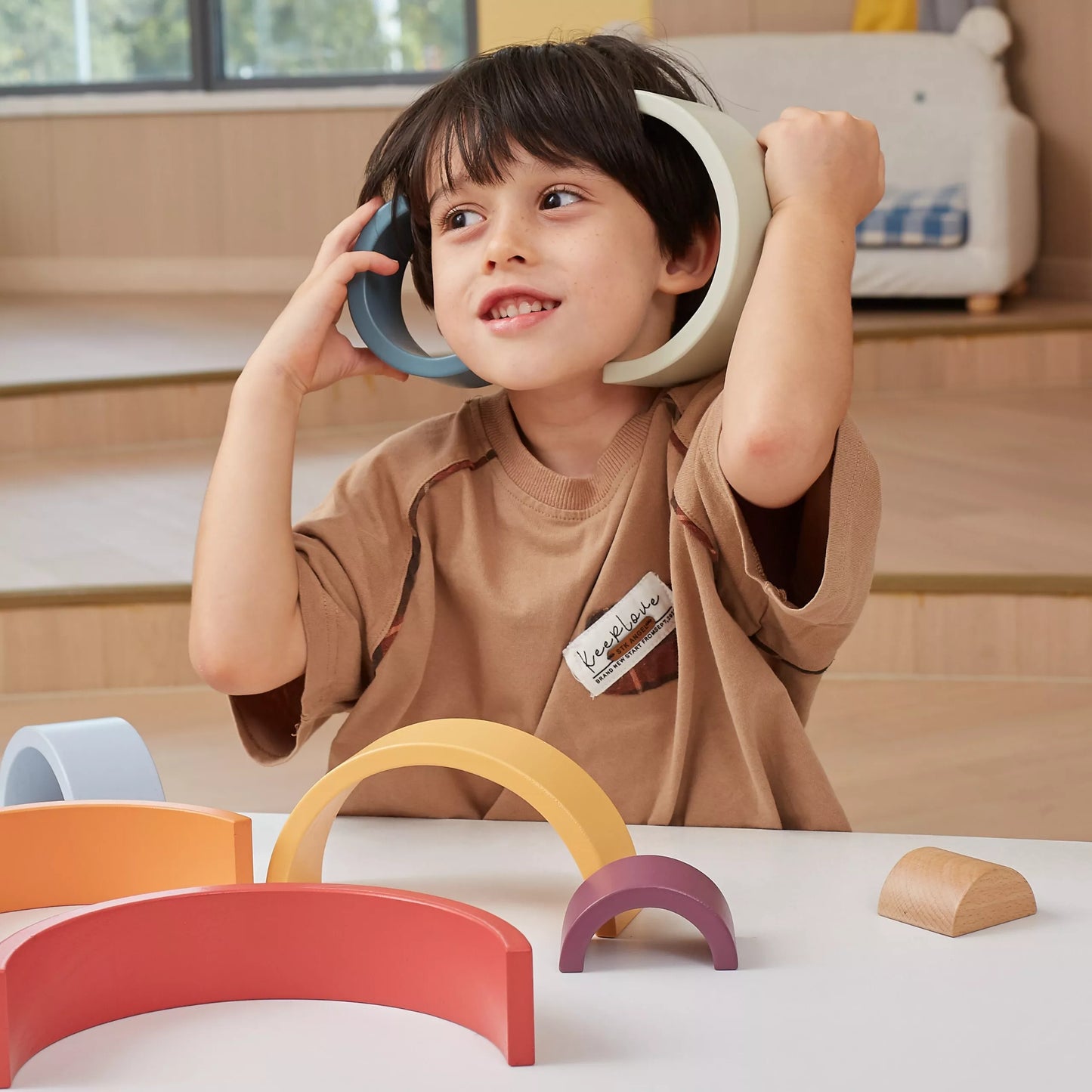 VIGA PolarB medinė vaivorykštės dėlionė – kūrybinės Montessori kaladėlės