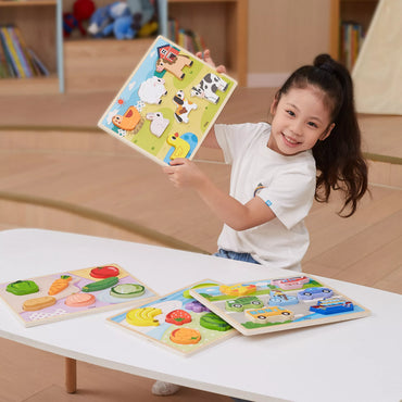 VIGA medinė Montessori 2-in-1 dėlionė „Ūkio figūros“