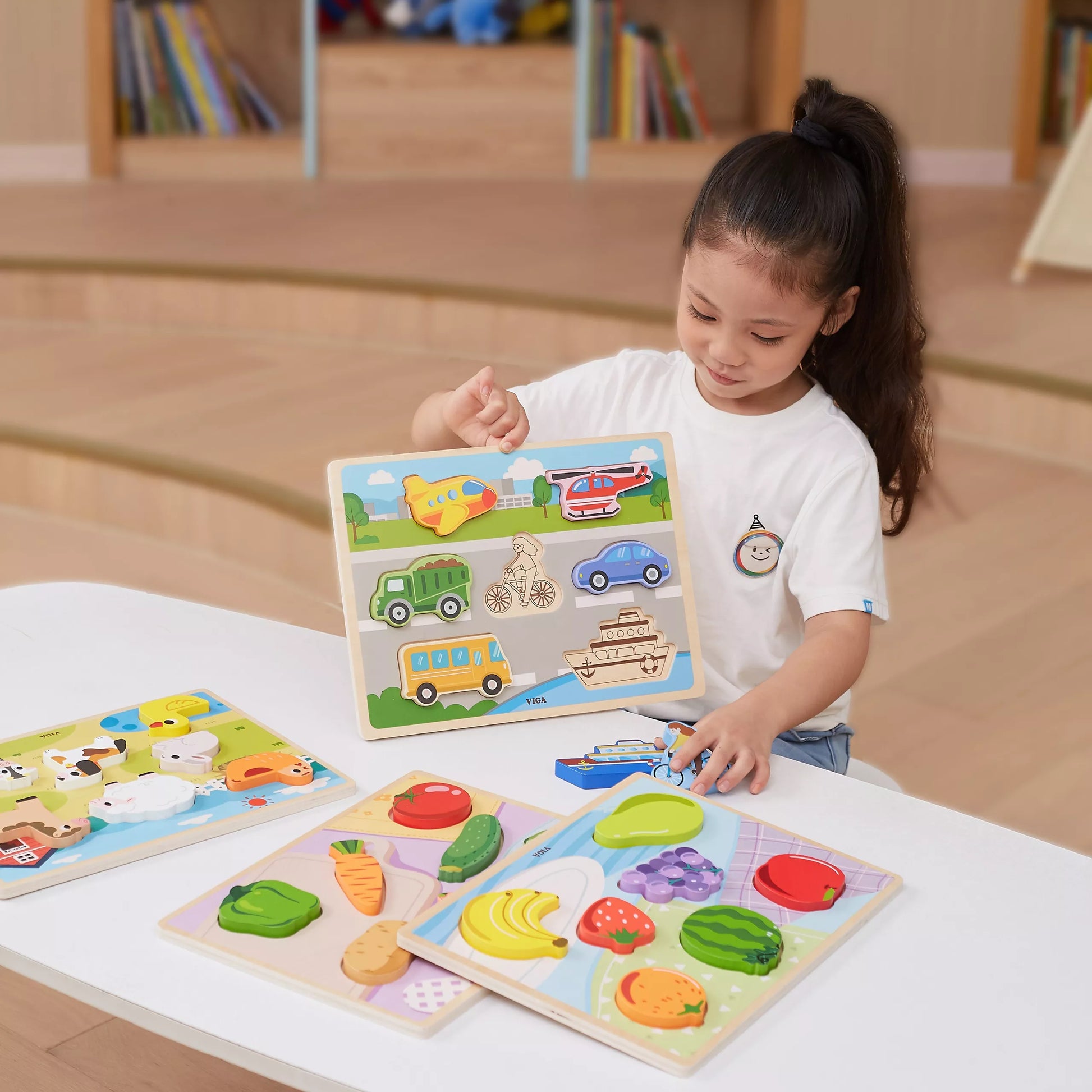 VIGA medinė Montessori 2-in-1 dėlionė „Ūkio figūros“