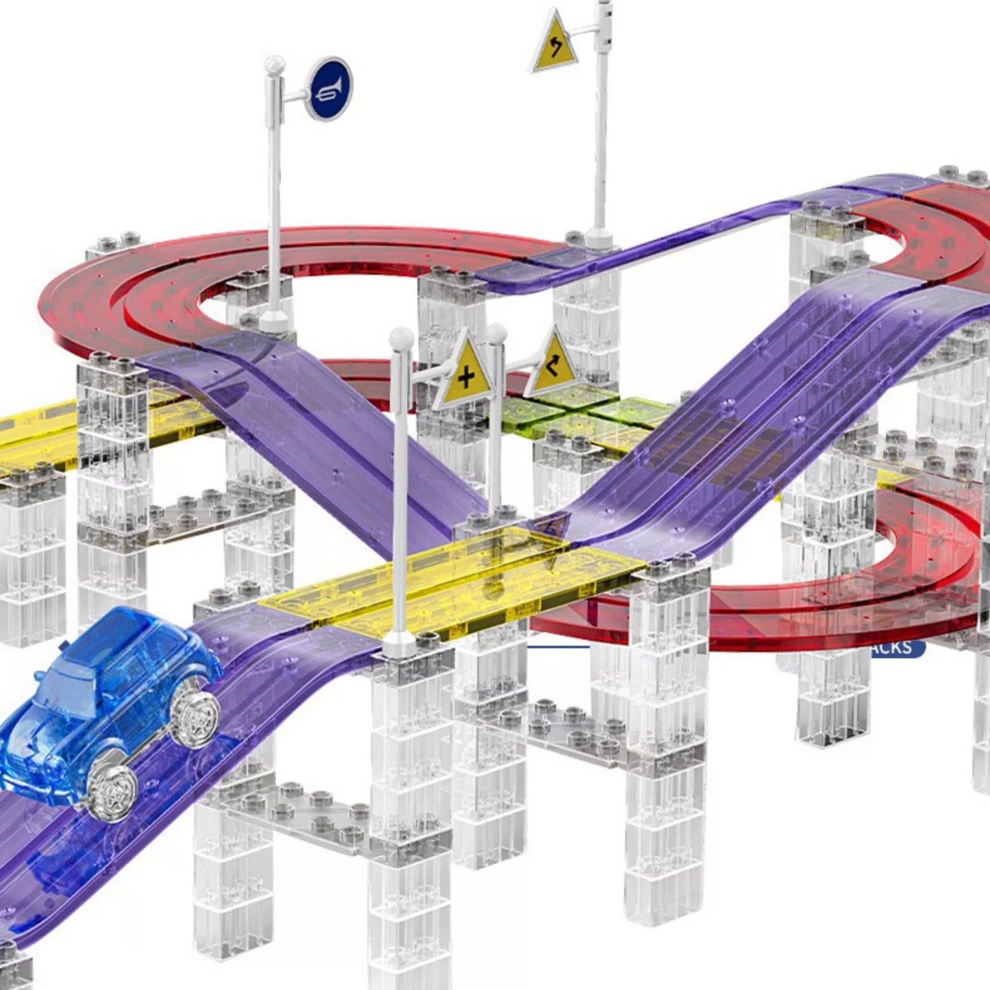 WOOPIE magnetinė automobilių lenktynių trasa + automobilis 76 vnt.