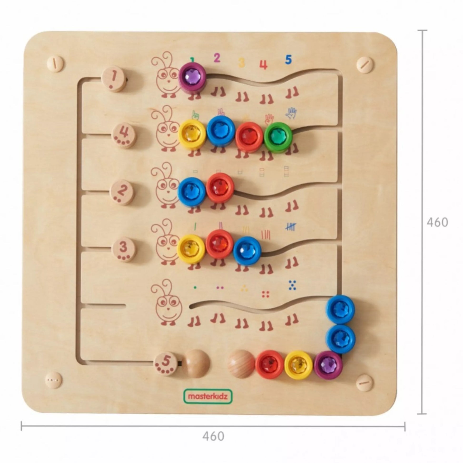 MASTERKIDZ Spalvingi Vikšrai Mokymosi Skaičiai ir Kiekiai – Montessori Mokomoji Sieninė Lenta
