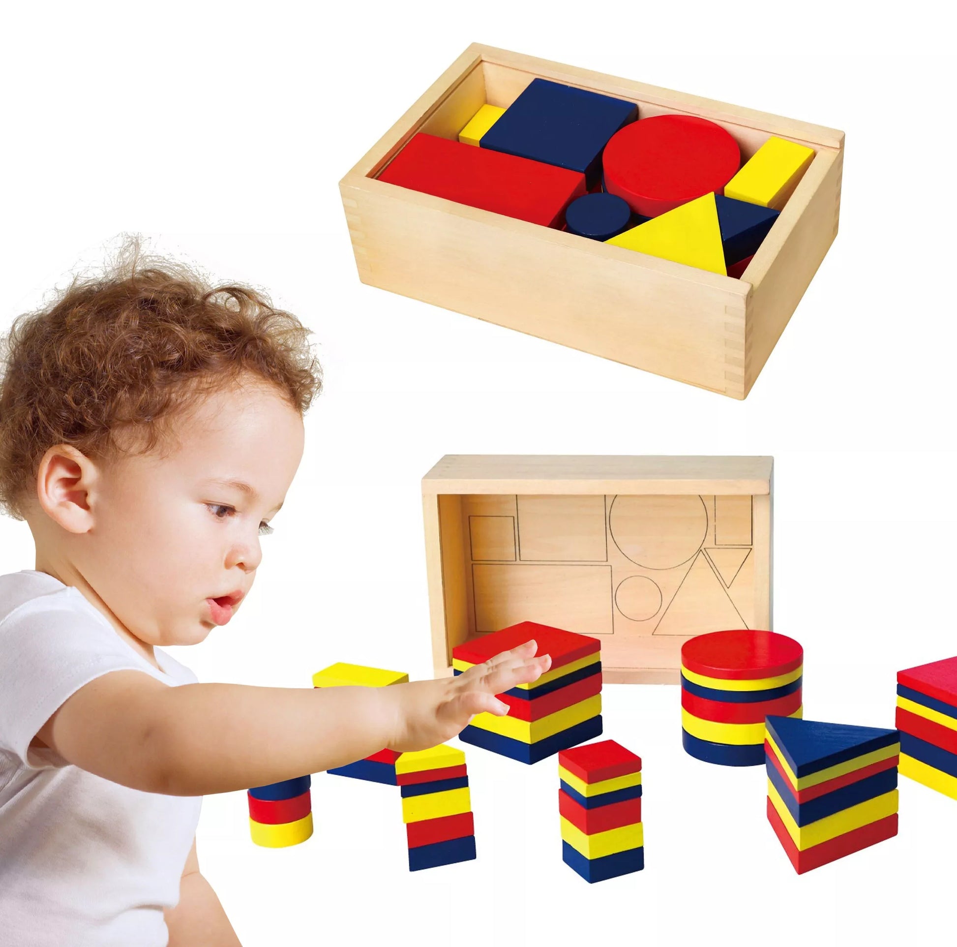 Viga Toys Montessori medinės Dieneso kaladėlės – geometrinės figūros