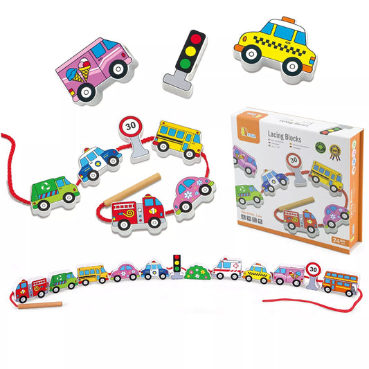 Viga Mediniai Interlace Lace-up Montessori Automobiliai