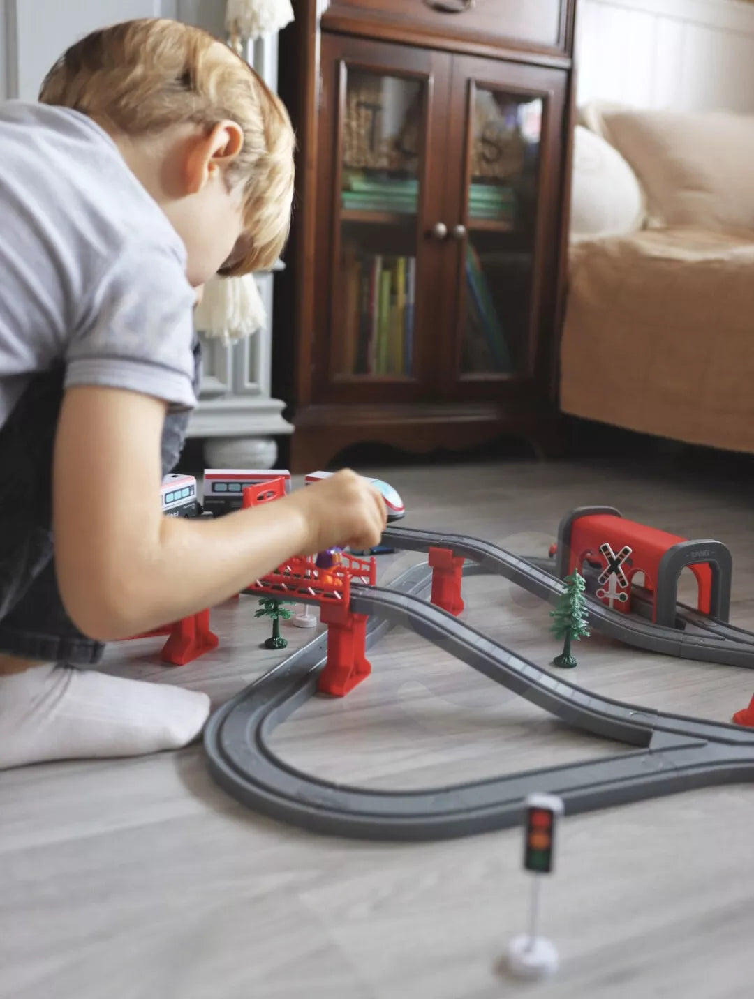 WOOPIE elektrinis traukinio bėgių tiltų ir tunelių rinkinys, 80 vnt.
