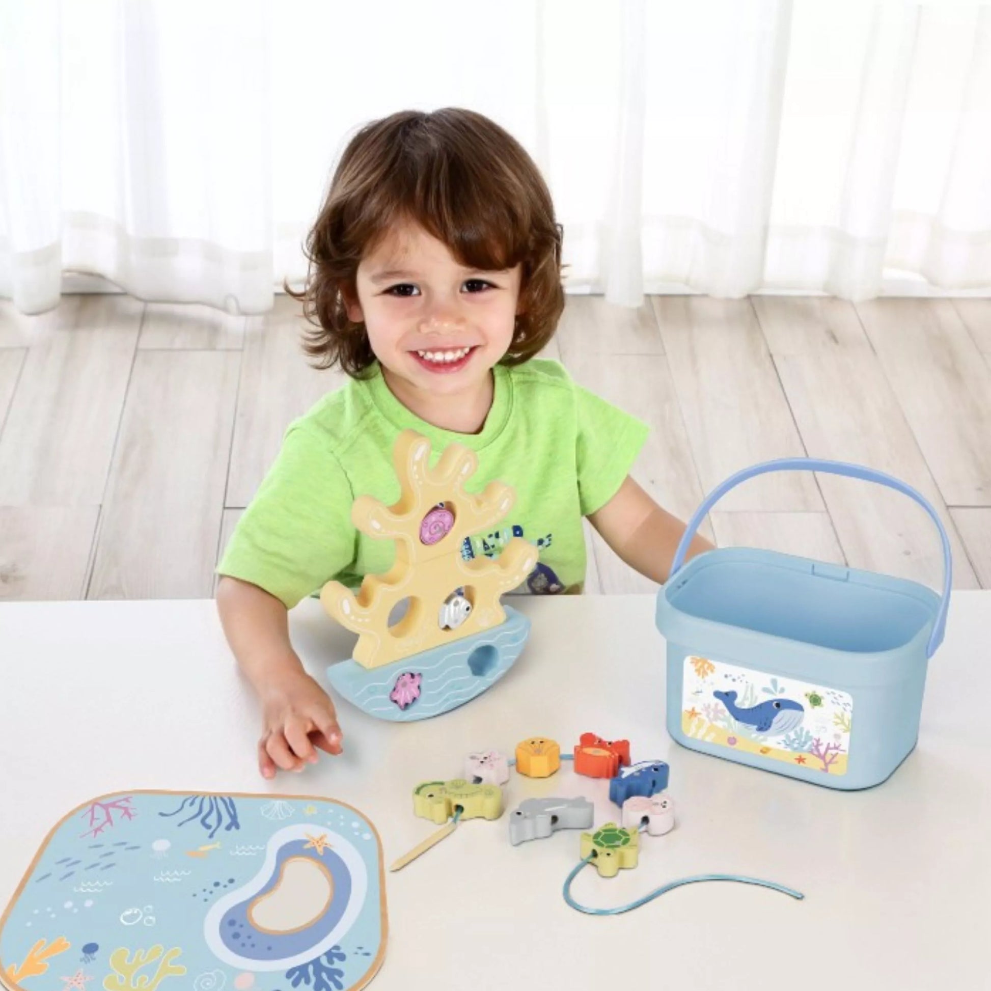 TOOKY ŽAISLAS Medinis jūrų žaislų rinkinys balansavimo bokšto žvejybos figūrėlės 23 vnt