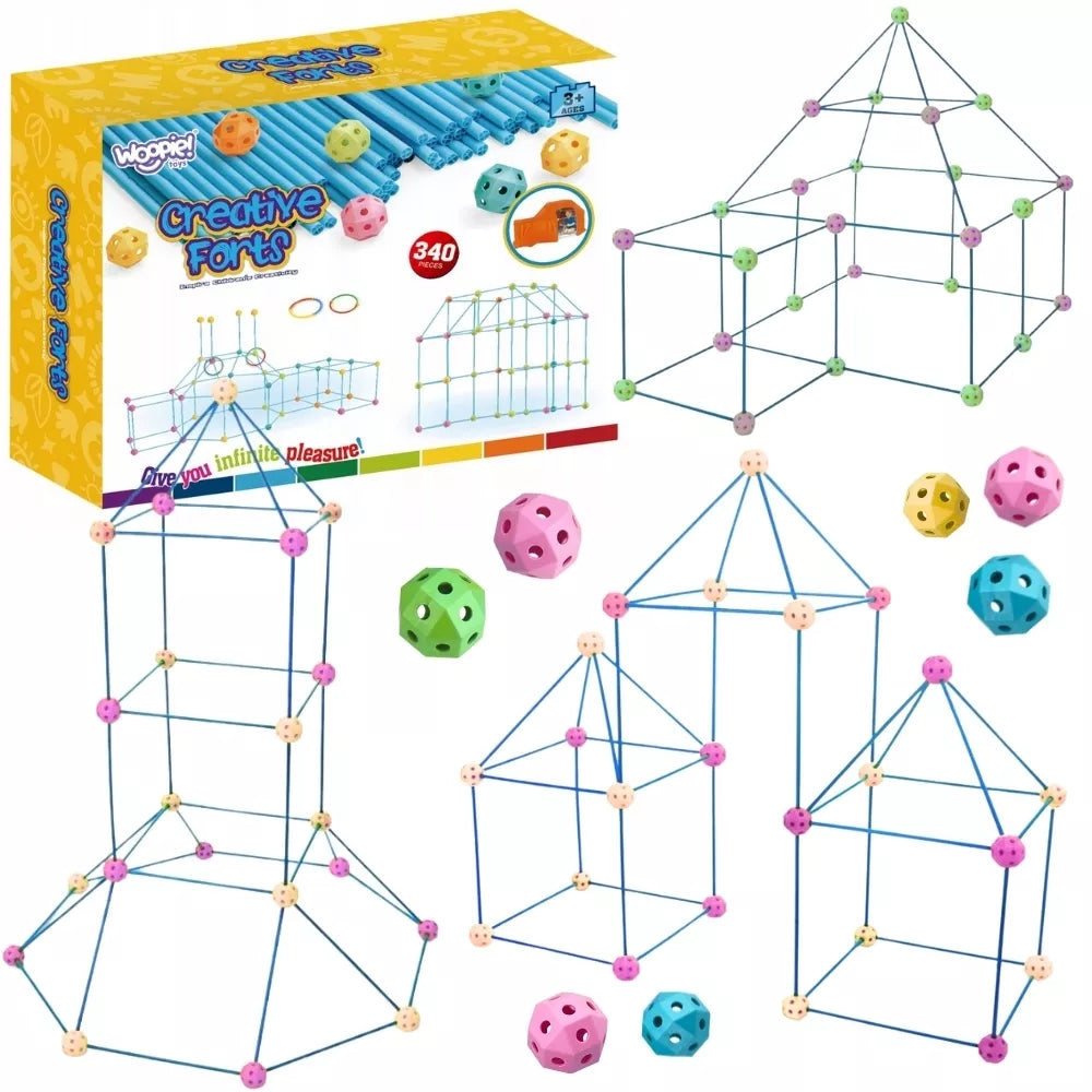 WOOPIE konstravimo rinkinys XXL palapinės pagrindo vamzdžių šiaudeliai, 340 vnt.