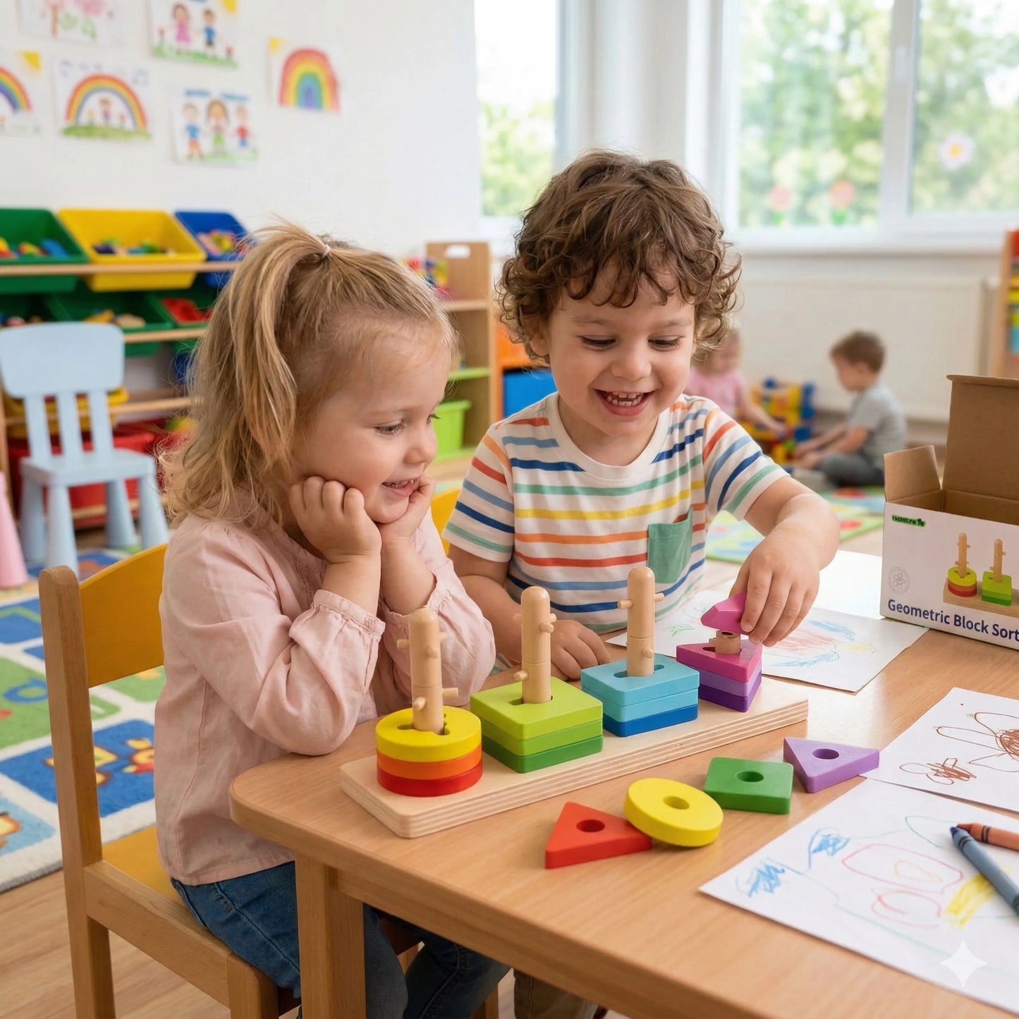 TOOKY TOY formų rūšiuoklis su spalvingomis Montessori kaladėlėmis