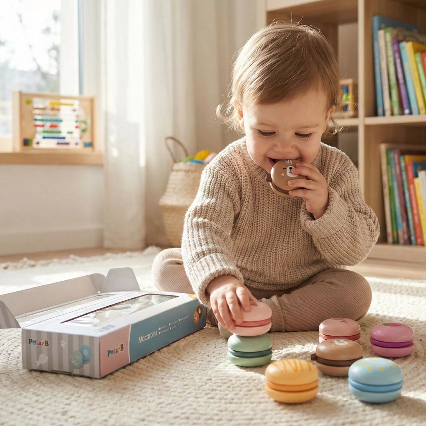 „VIGA PolarB medinių macarons rinkinys su Velcro jungtimis (6 vnt.)