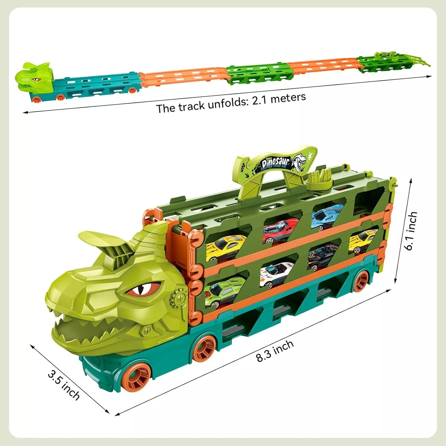 WOOPIE žaislinių sunkvežimių dinozaurų takelis 2,1 m, skirtas žaisliniams automobiliams