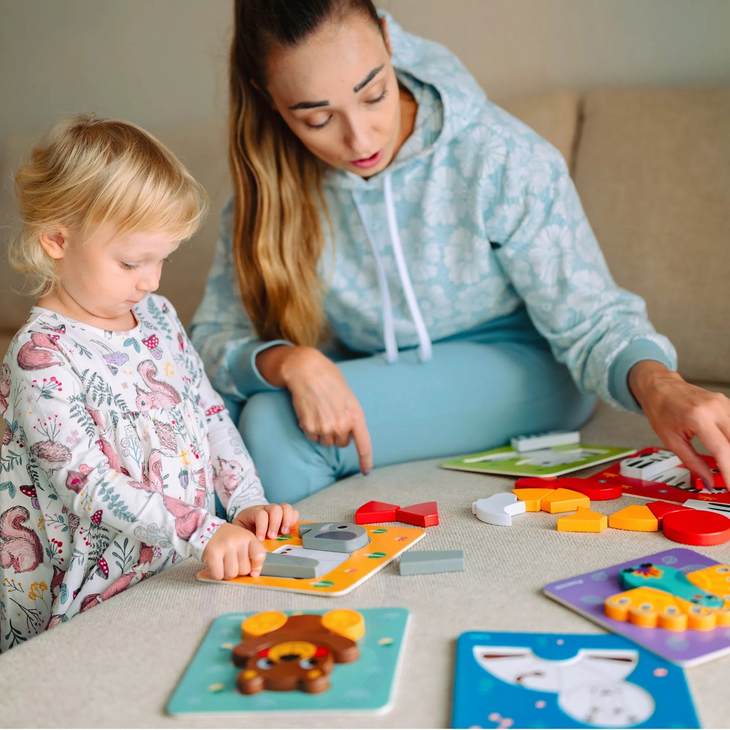 WOOPIE GREEN medinės dėlionės kaladėlės „Gyvūnai“ Montessori