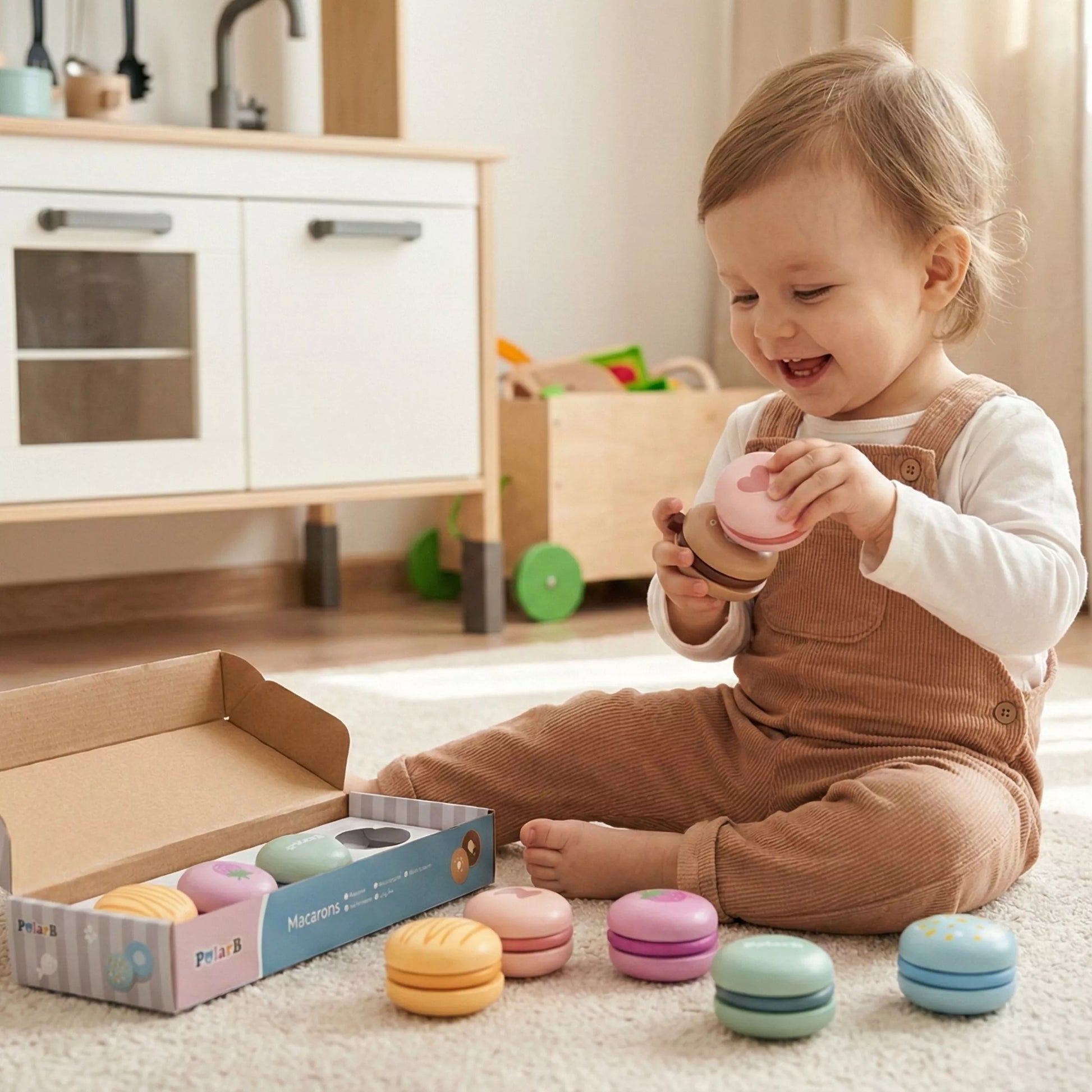 „VIGA PolarB medinių macarons rinkinys su Velcro jungtimis (6 vnt.)