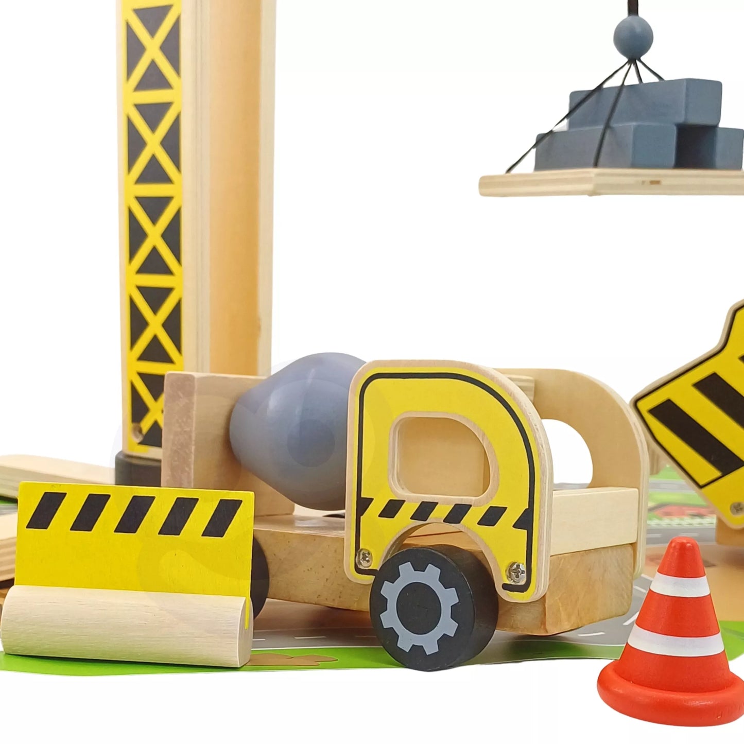 Medinė statybvietė 5in1 Mobilus kranas XXL Statybinės transporto priemonės 13 vnt