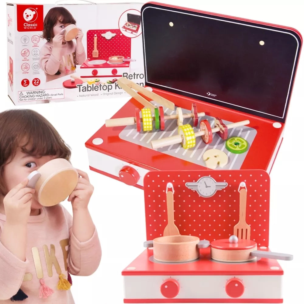 Medinė virtuvė 2in1 Grilis + Vaikiška viryklė 22 vnt.