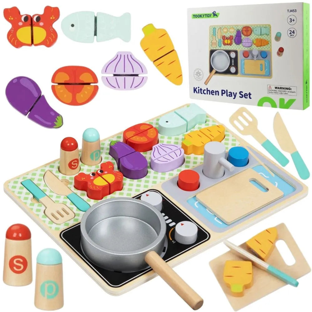 TOOKY TOY medinė virtuvė su priedais – mažojo šefo rinkinys