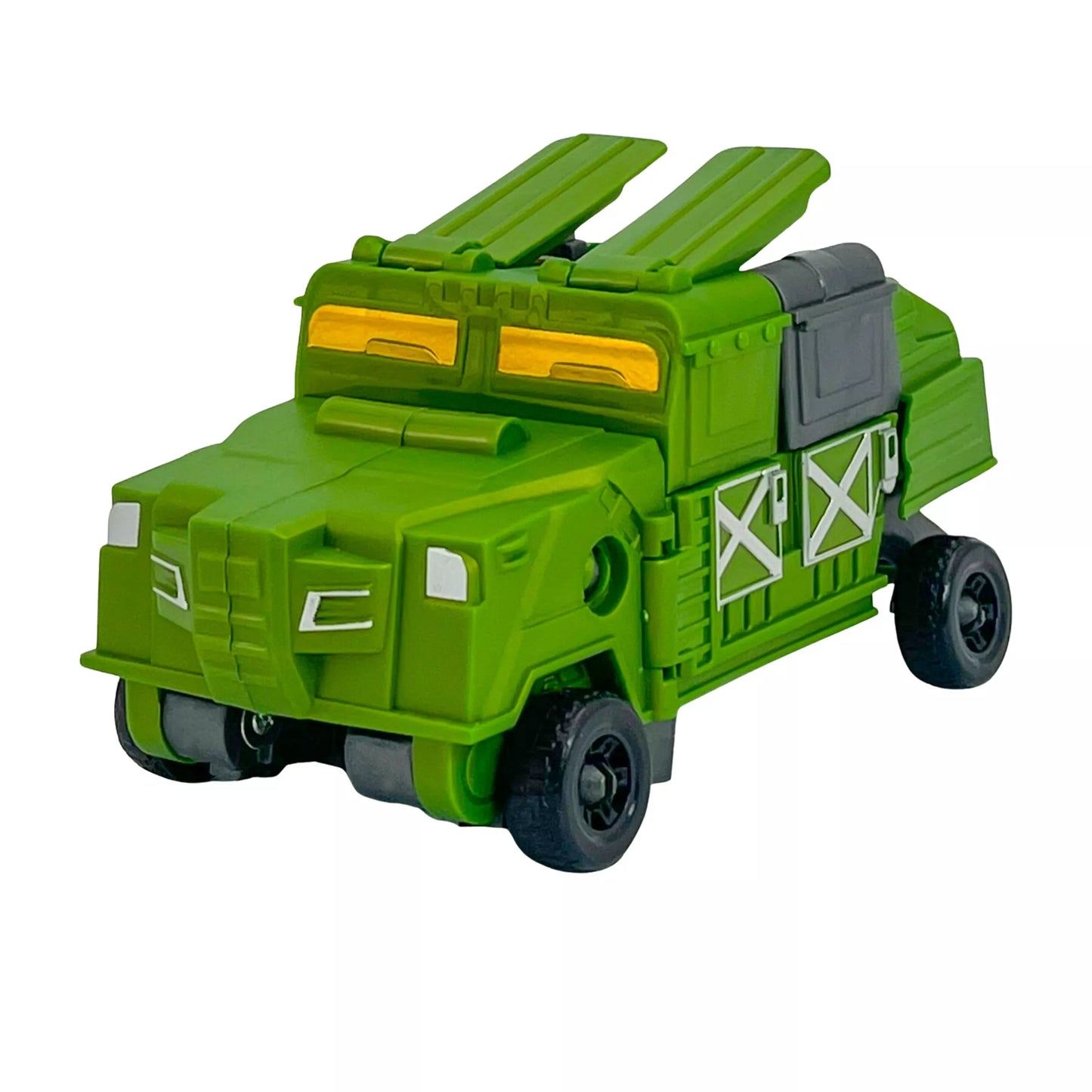 WOOPIE 3 viename transformuojamas robotas-kovos automobilis ir smiginio paleidimo įrenginys, žalias