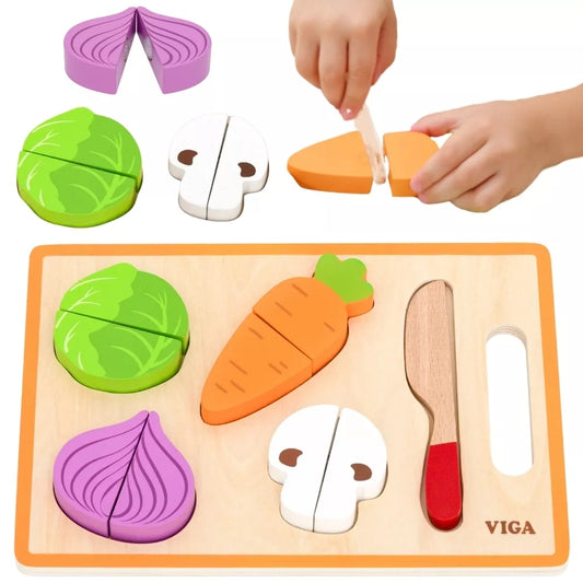 VIGA Mediniai Montessori Švietimo Dėlionė Pjovimo Daržovės