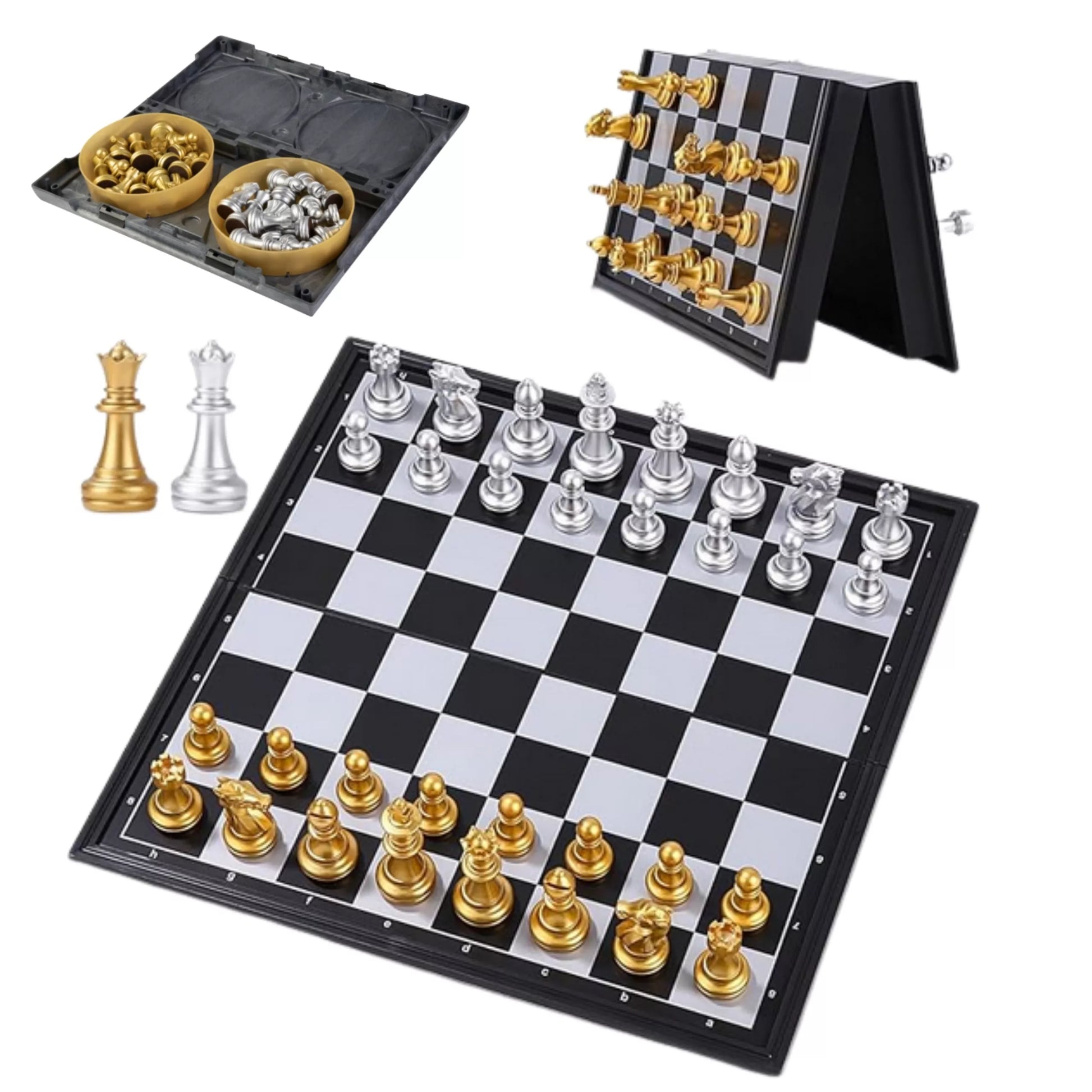 WOOPIE Magnetiniai šachmatai Nešiojami Auksiniai Sidabriniai