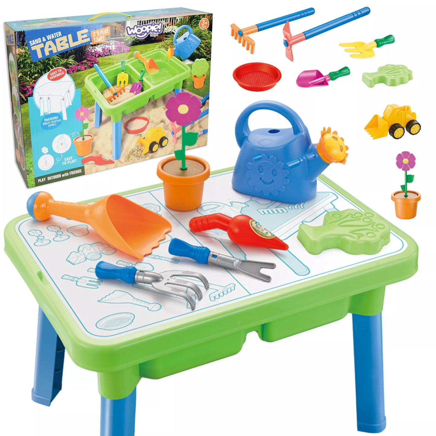 Vandens staliukas 2in1 smėlio dėžė 13 priedai