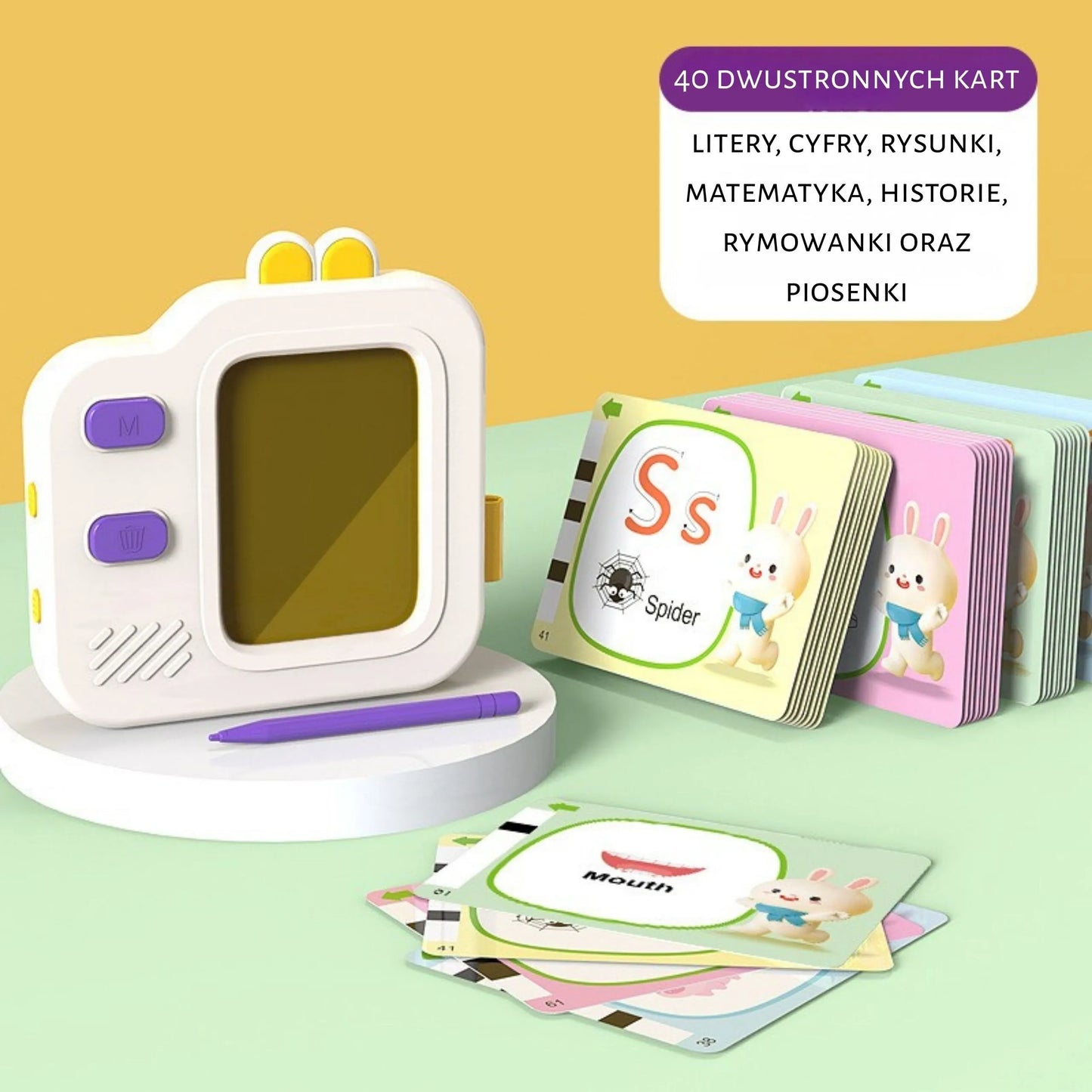 WOOPIE grafinė planšetė – piešimo ir anglų kalbos mokymosi lenta su kortelių skaitytuvu