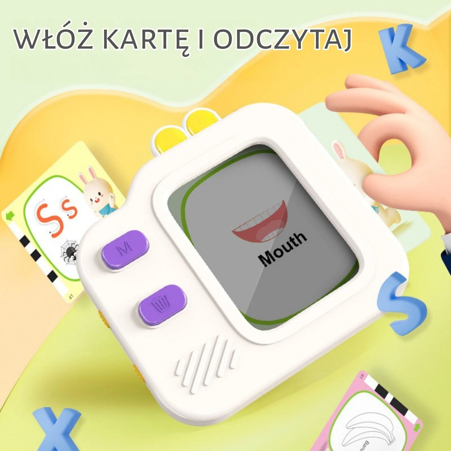 WOOPIE grafinė planšetė – piešimo ir anglų kalbos mokymosi lenta su kortelių skaitytuvu