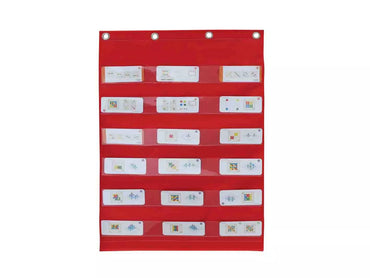 MASTERKIDZ Audinio pakabinimo paklodė su kišenėmis kortelėms ir paveikslėliams, raudona