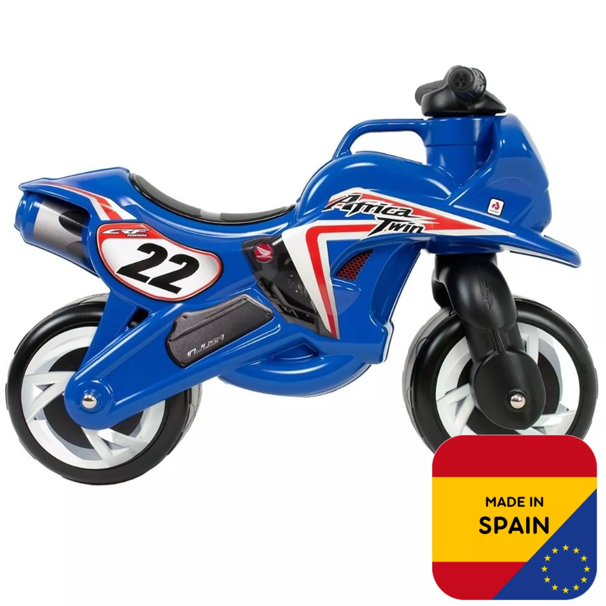 INJUSA mėlynas paspiriamas motociklas – stabilus ir saugus pirmasis vaiko motociklas
