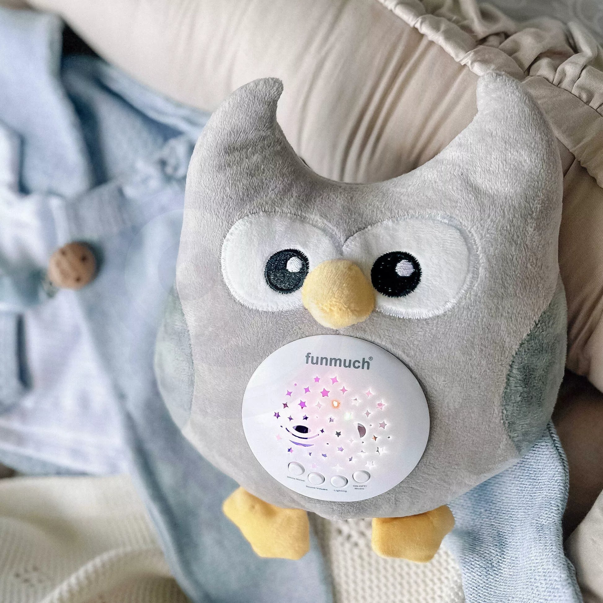WOOPIE BABY Cuddly žaislinis miegamasis projektorius 2in1 Owl – lopšinės