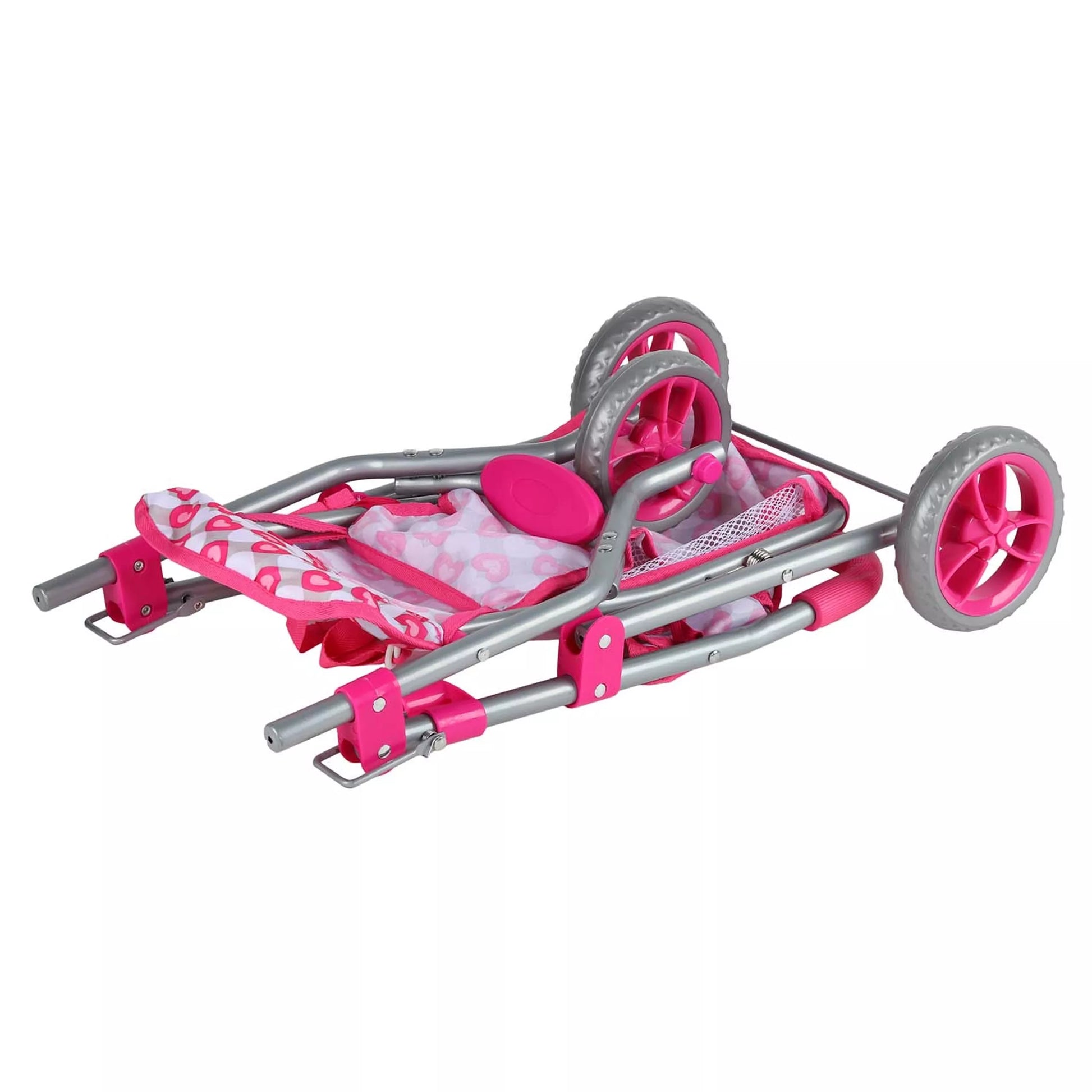 WOOPIE ROYAL rožinės širdies formos triratis lėlių vežimėlis