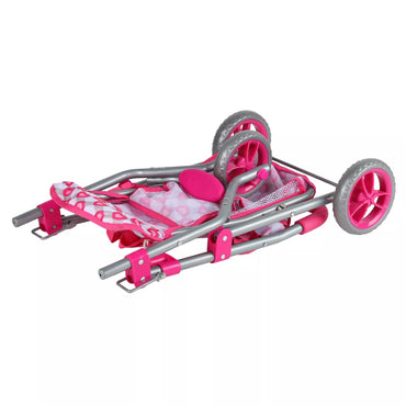 WOOPIE ROYAL rožinės širdies formos triratis lėlių vežimėlis