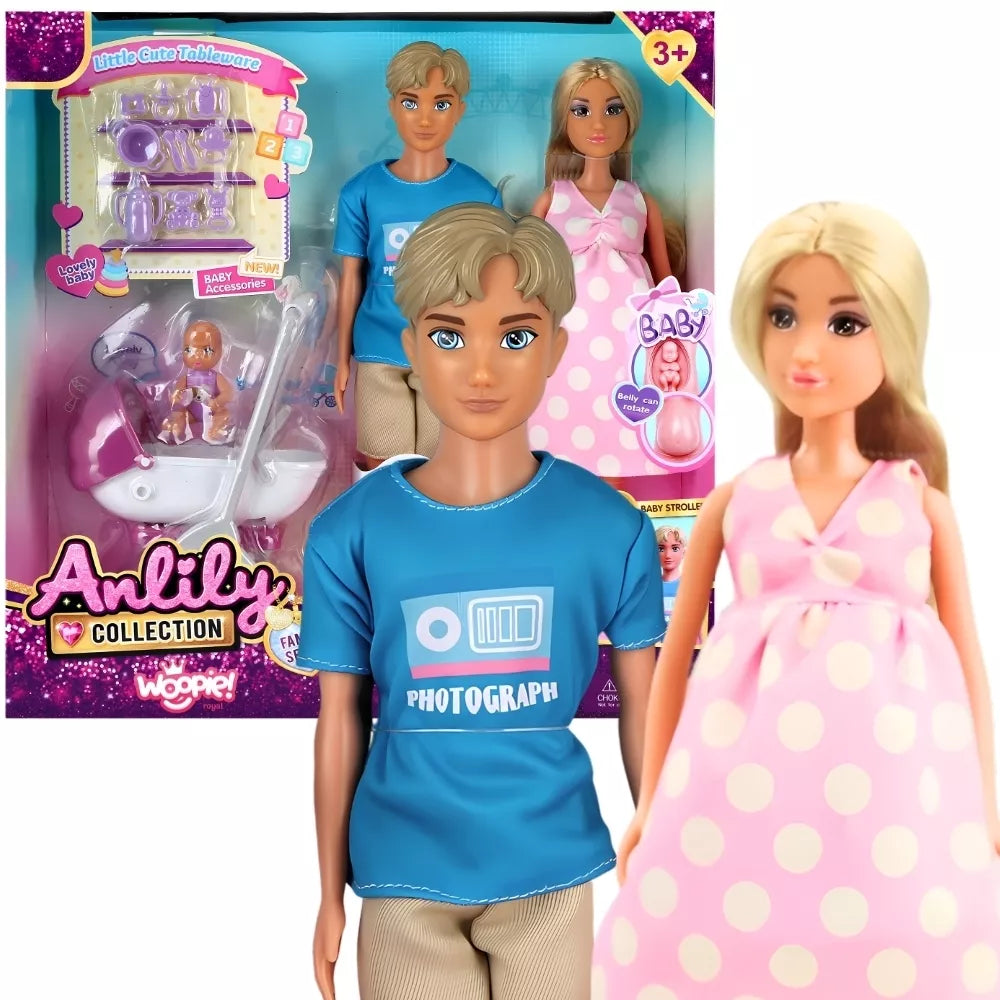 WOOPIE ROYAL Lėlių rinkinys Šeimos lelija Nėščia Tėtis Kūdikių vežimėlio priedai