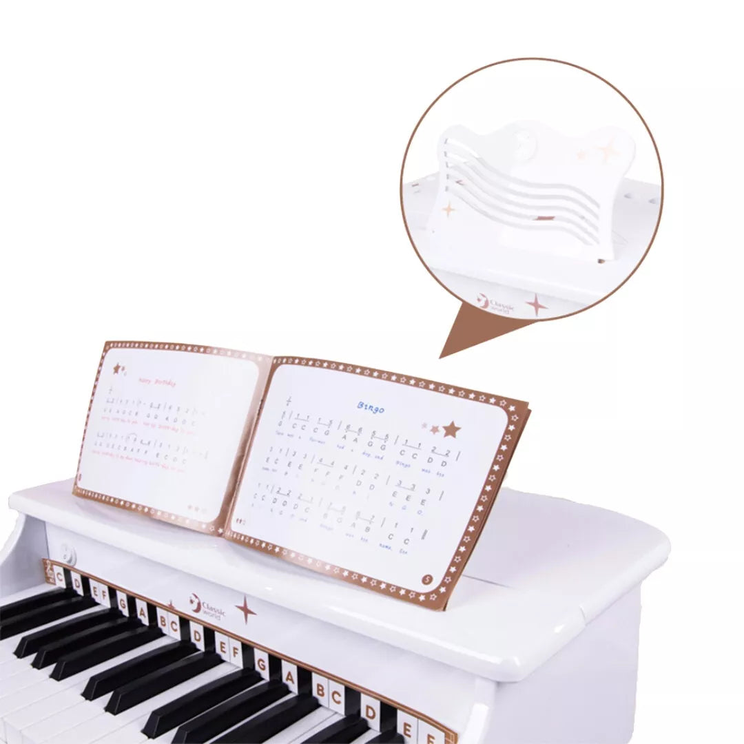 Classic World medinis pianinas su kėdute ir natomis