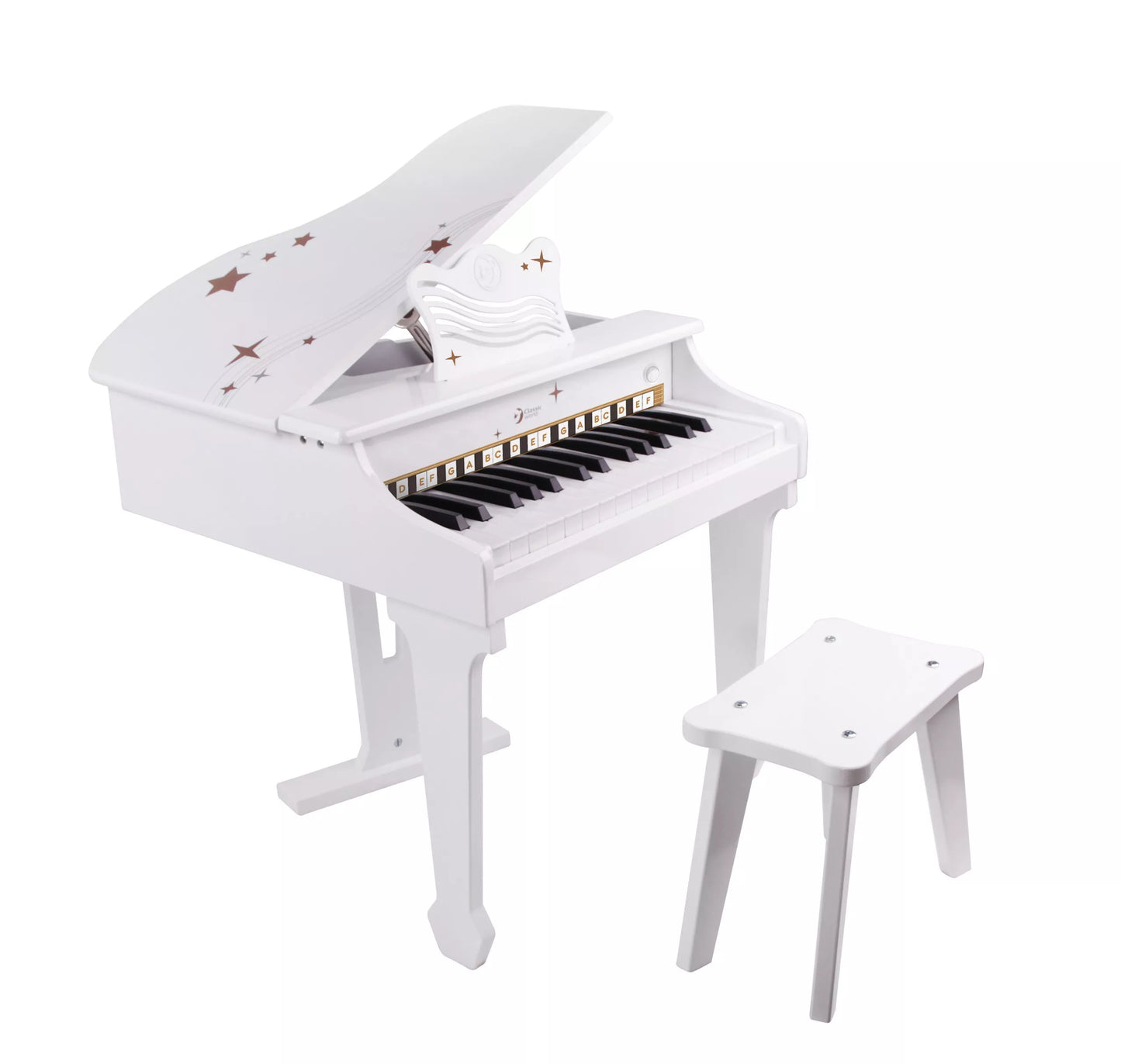 Classic World medinis pianinas su kėdute ir natomis