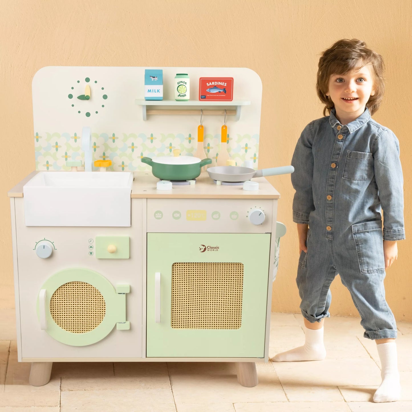 Daugiafunkcinė medinė virtuvė su skalbimo mašina ir priedais CLASSIC WORLD XXL