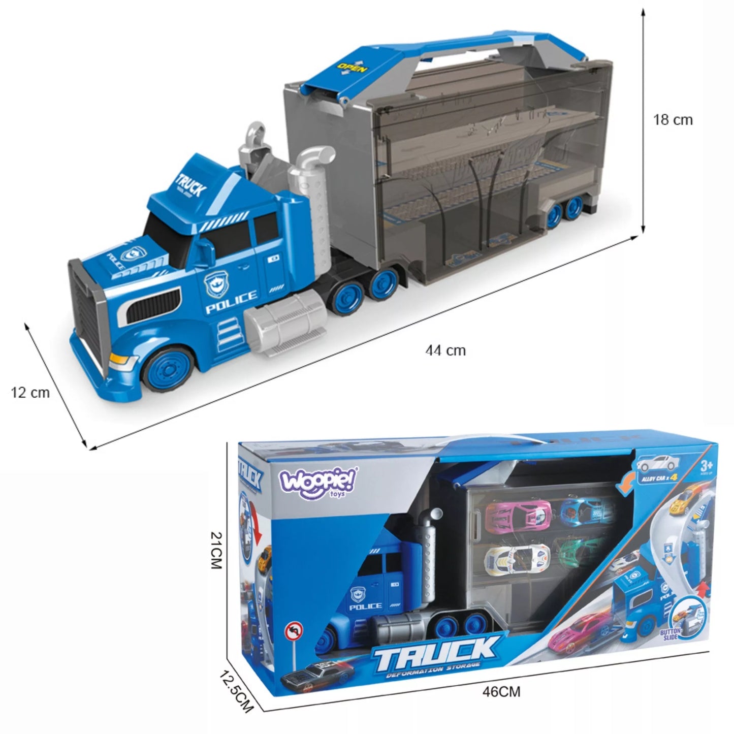 WOOPIE policijos sunkvežimio 2in1 transporterio automobilių trasa