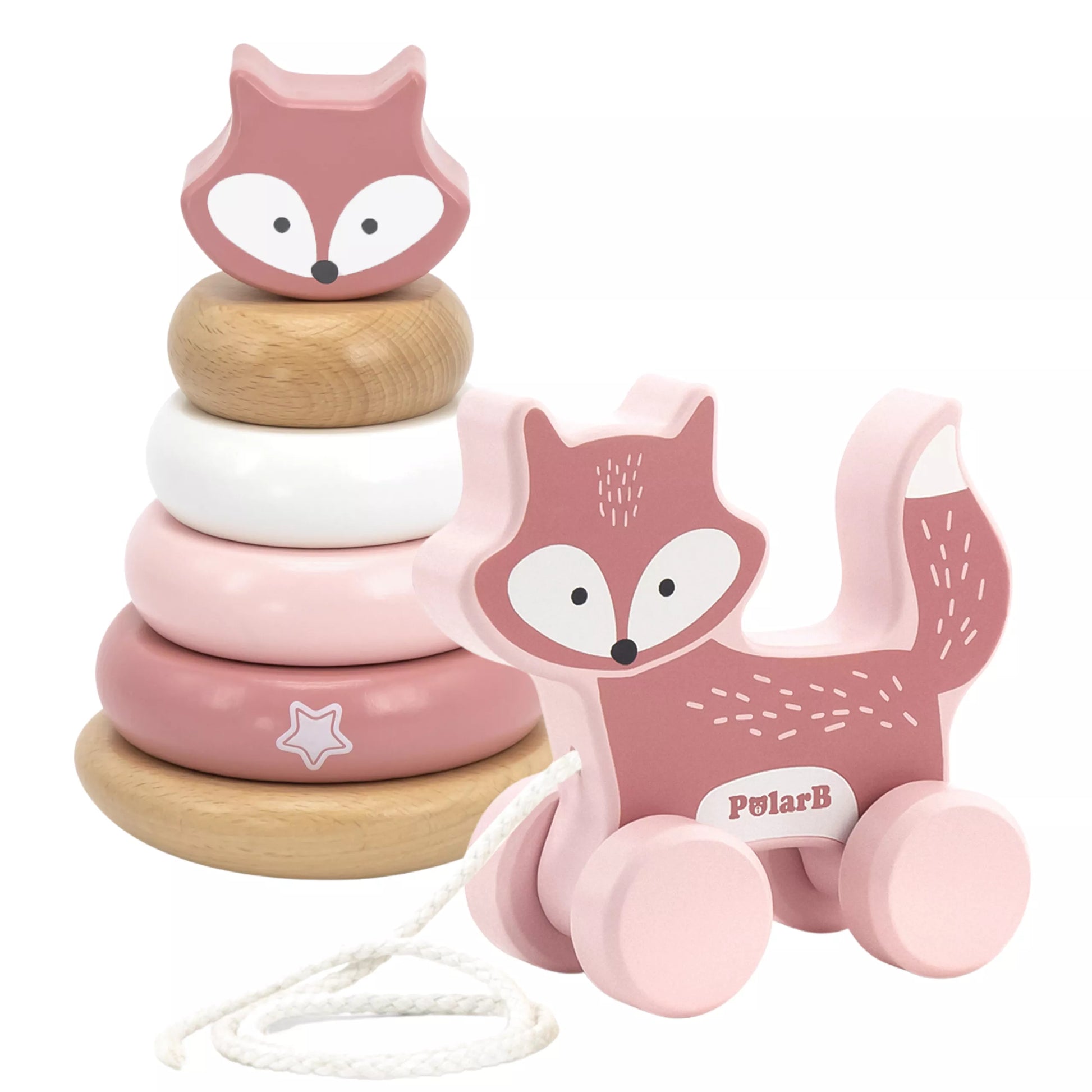 VIGA PolarB rinkinys „Lapė“ – medinė piramidė + traukiama lapė