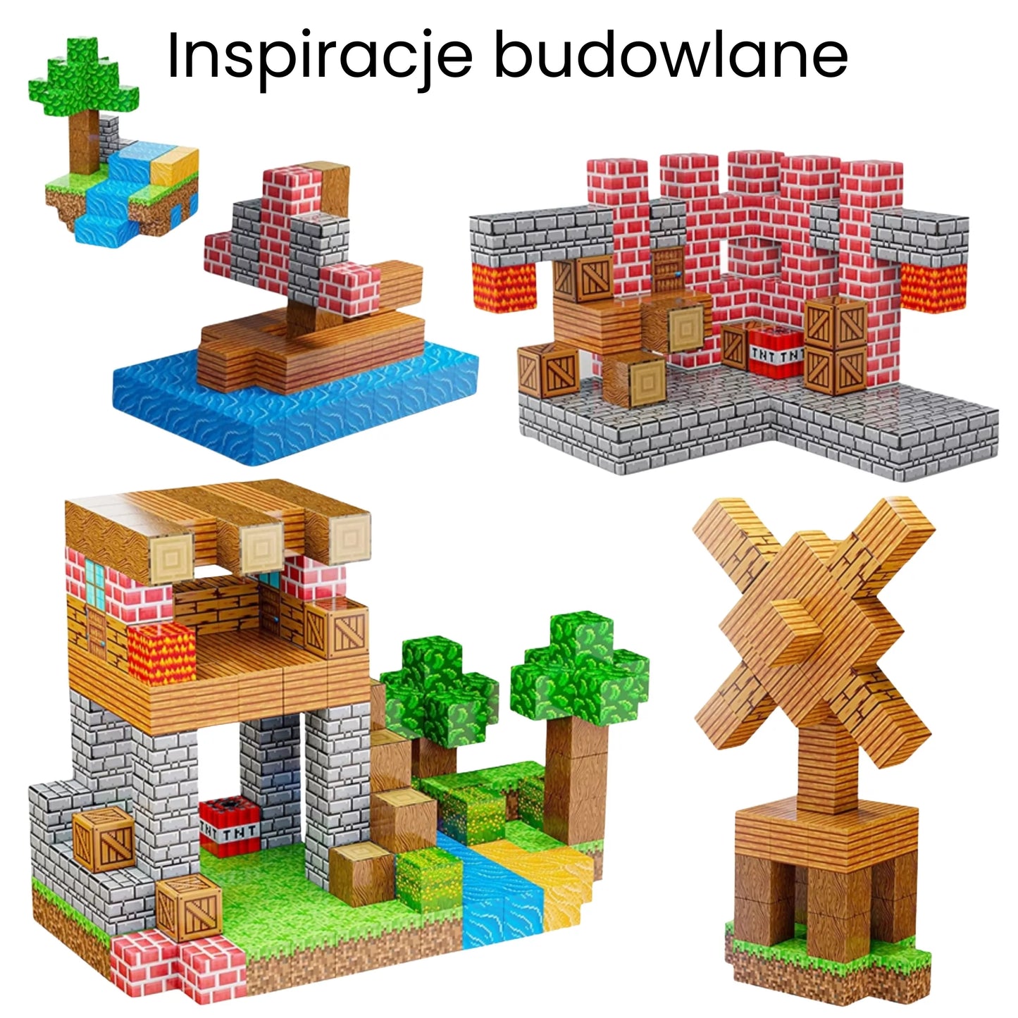 WOOPIE minecraft magnetinių konstruktorių 3D kubelių edukacinis rinkinys, 63 vnt.