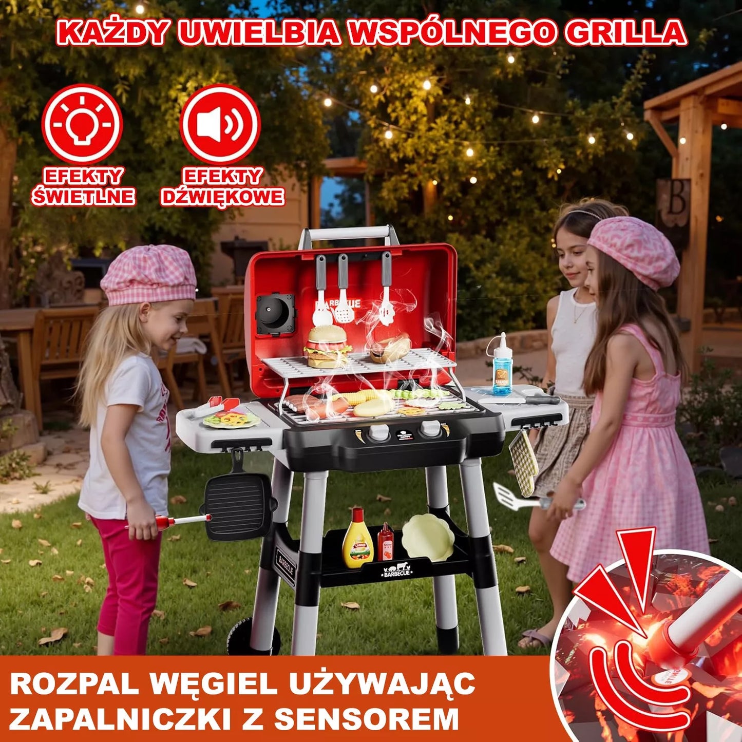Woopie nešiojamas BBQ grilis su garais, šviesomis ir garsais
