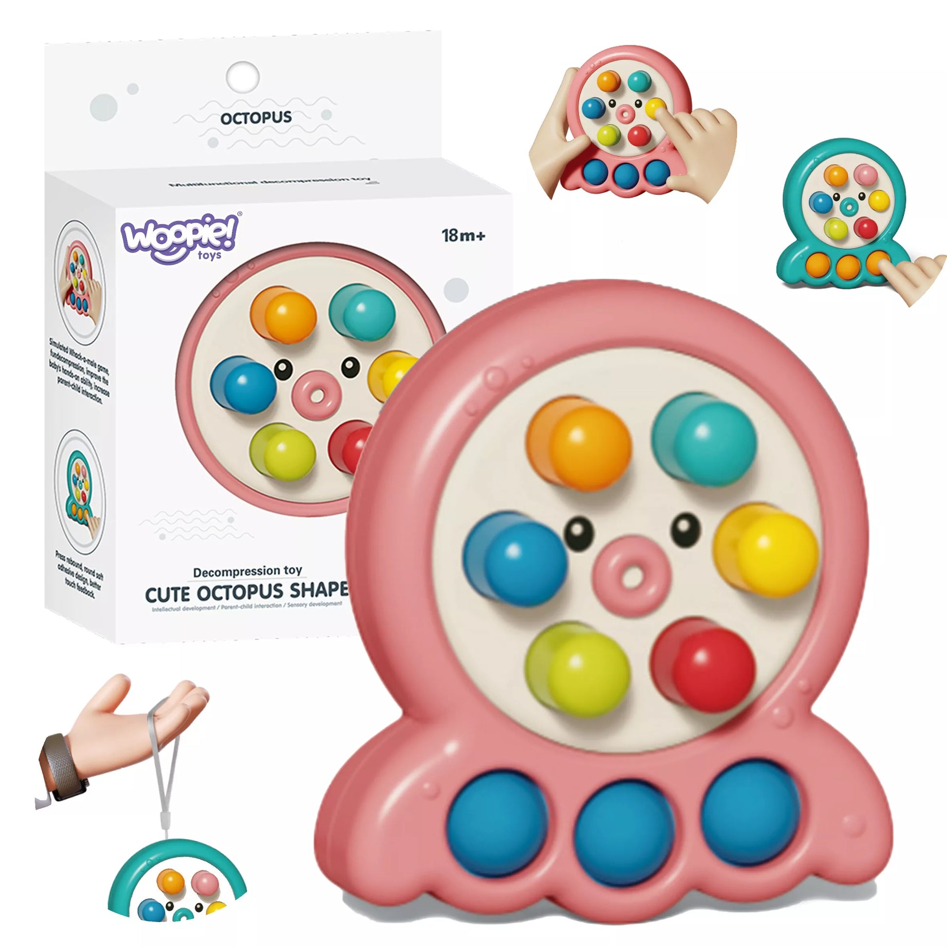 „WOOPIE“ arkadinis žaidimas – „Lazdelė, kurmiukas, virvelinis aštuonkojis“ (rožinė), 2 viename