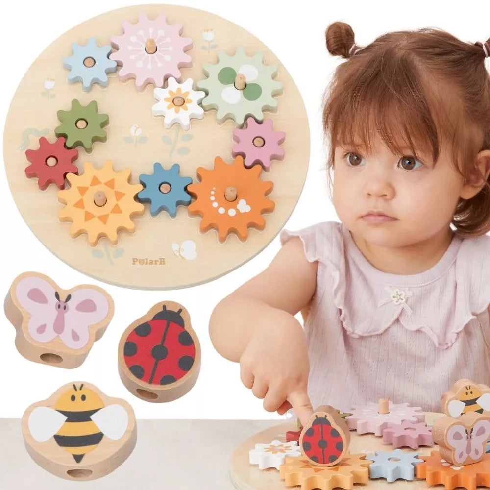 VIGA PolarB mediniai spalvingi Montessori pavarų ratai