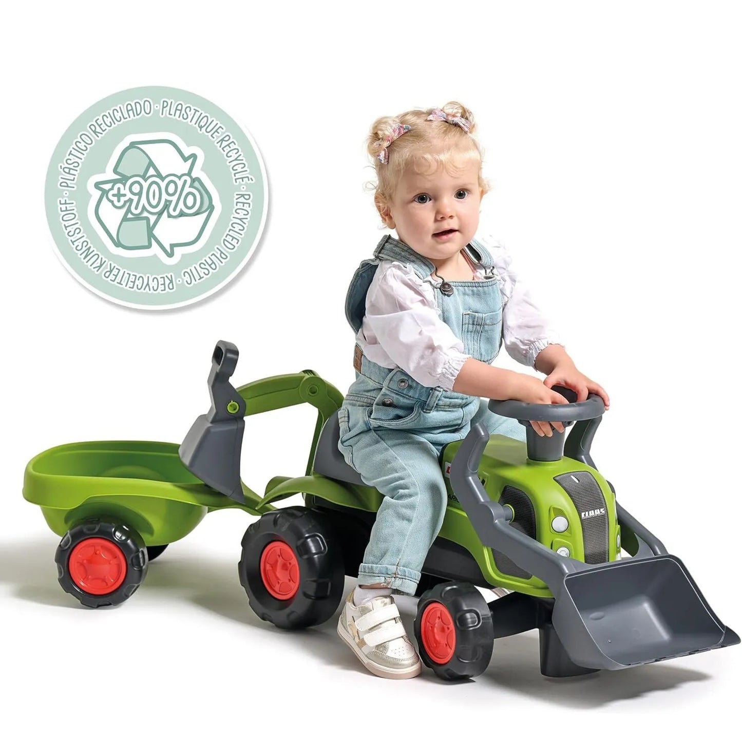 FALK „Baby Claas“ važiuojamas traktorius su ekskavatoriumi, kaušu ir priekaba