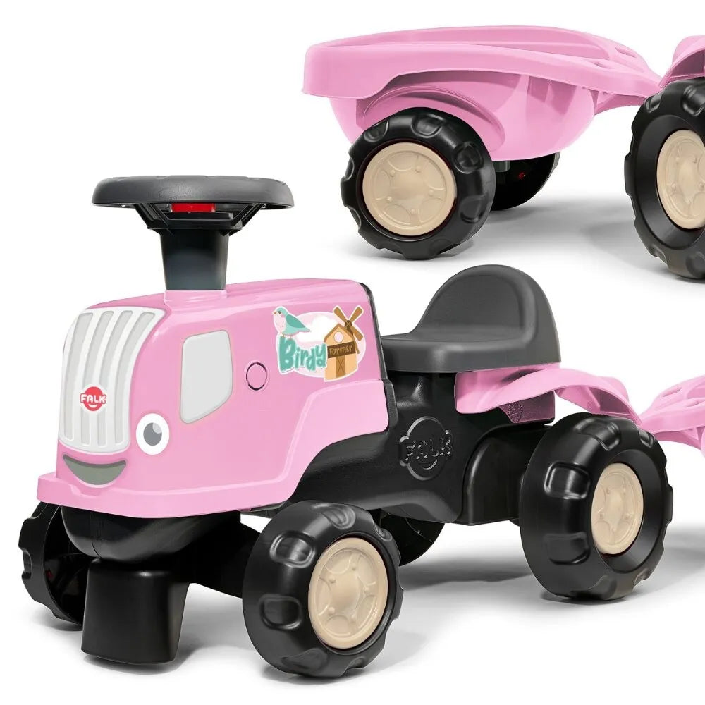 FALK važiuojamas traktorius „Birdy Farm“ rožinis su priekaba
