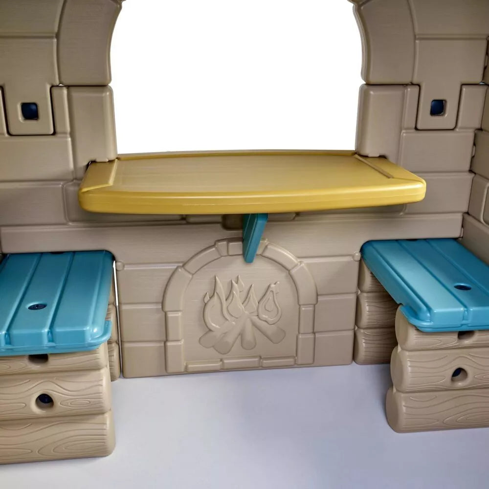 FEBER didelis kasdieniškas sodo namelis su ištraukiamu suolu, rąstinė trobelė